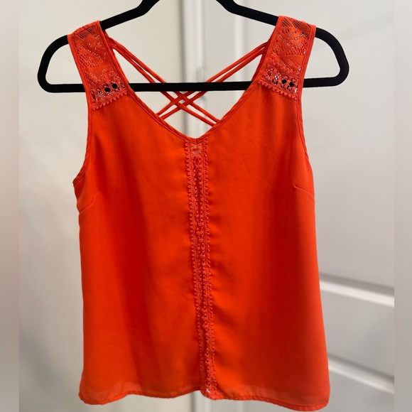 Skies Are Blue Vibrant Orange Lace Tank Top - Picture 1 of 4